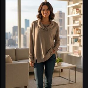 Elegant Women's Taupe Cowl Neck Sweater